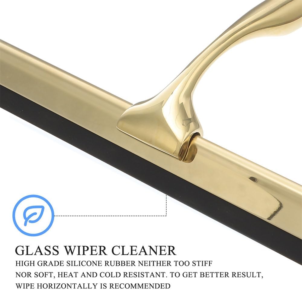 Shower Squeegee Deluxe 304 Stainless Steel Wiper Scraper for Bathroom Shower Glass Door Mirror Windows Tiles,Golden.,26.00X16.50X2.10cm