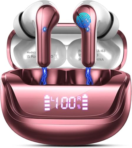 Image of Nerunsa Wireless Earbuds, Bluetooth 5.4 Headphones with 4 ENC Noise Cancelling Mic, 45Hrs Playtime Bluetooth Earphones HiFi Stereo Deep Bass, in Ear Earbuds IP7 Waterproof, Wireless Headphones Pink