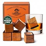 Charred Wooden Bourbon Stones Set | 6 Hickory Wood Reusable Ice Cubes for Whiskey Glasses | Whiskey Gifts for Men | Charred Like A Barrel