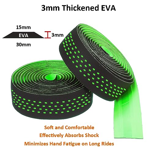 MOCNT Bicycle Handlebar Tape Breathable Cycling Bike Handlebar Tape PU EVA Handle Bar Grip Wrap Tapes Comfort Non Slip Shock Absorbent Road Bike Handlebar Drop Bar Tape Green - Image 3
