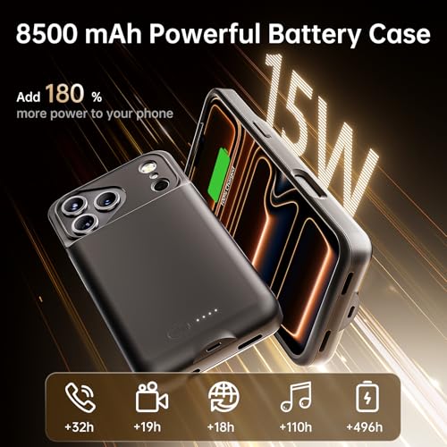 GIN FOXI Battery Case for iPhone 17 Pro Max, Charging Case Charger 8500mAh Ultra-Slim Lightweight Powerful Battery Pack 15W Fast Rechargeable Anti-Fall TPU Juice Box for 17 Pro Max (6.9") Black by GIN FOXI - Used condition - Image 3
