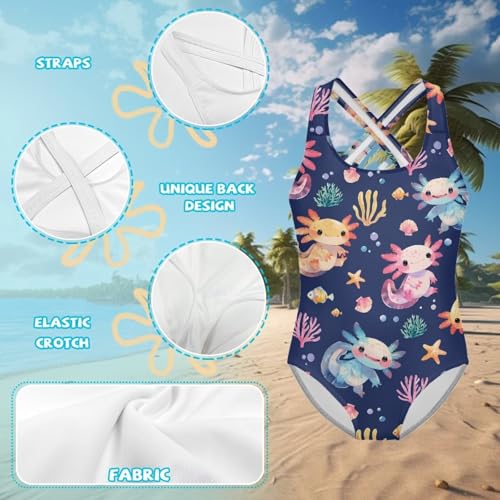Image of One Piece Swimsuit for Girls Kids Quick Dry Bathing Suit with Crossback Strap Summer Beach Swimwear Size 5T-14