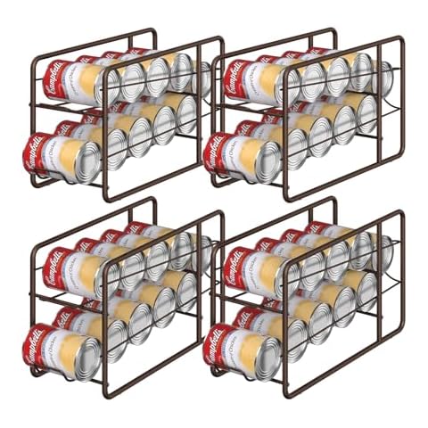 MOOACE 4 Pack Can Dispenser Rack, Stackable Can Storage Organizer Holder for Canned Food Kitchen Cabinet Pantry Countertop, Bronze Cover