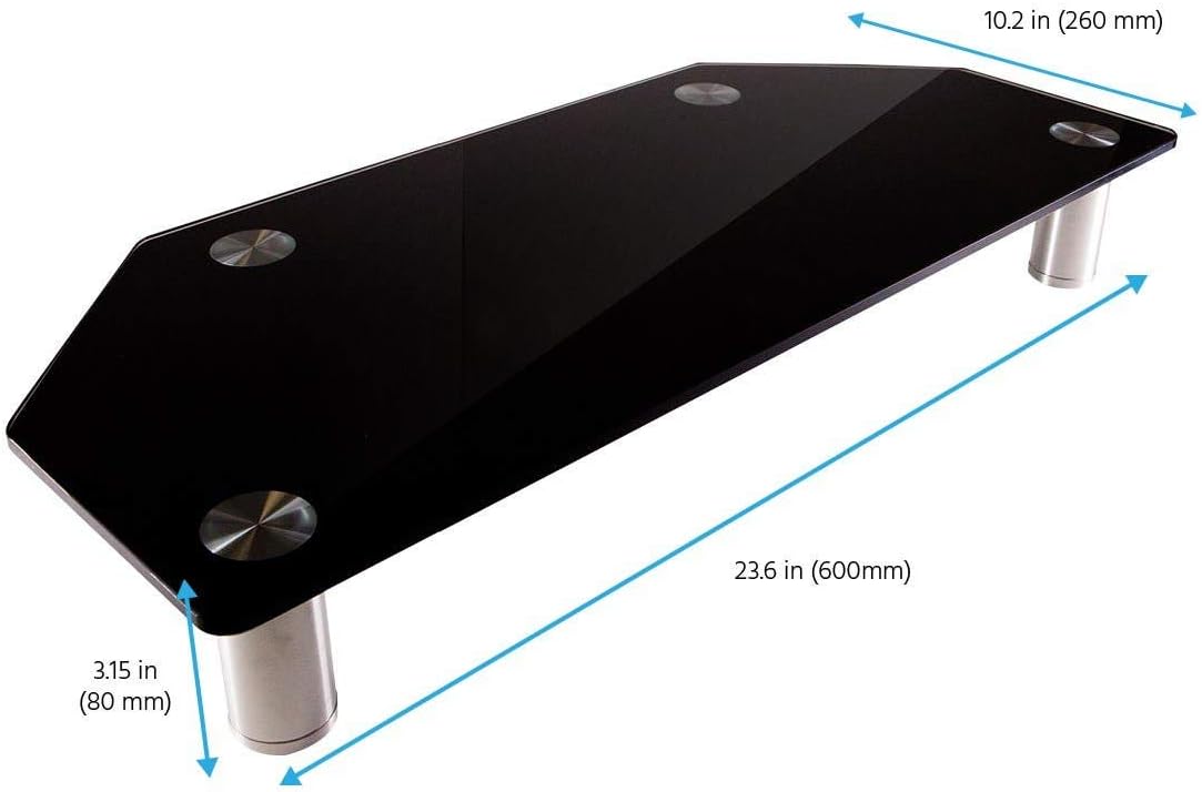 Buy 2 get 3 Monoprice Corner Multimedia Desktop Stand, Black Glass 23.6 x 10.2 - Stand & Riser, Laptop Stand, Desktop TV Stand w/Height Adjustable Legs