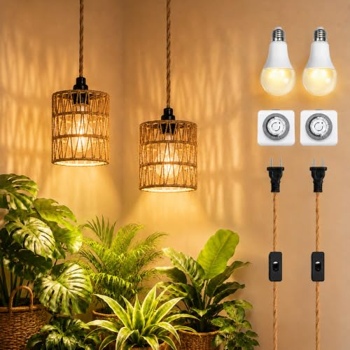 Hodilit two-pack boho rattan hanging grow lights