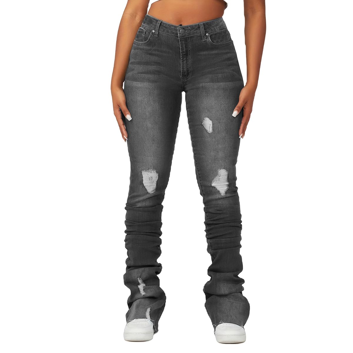 Stacked Flared Jeans for Women High Waisted Stretchy Slim Fit Skinny Bell Bottom Jeans Trendy Flare Denim Pants