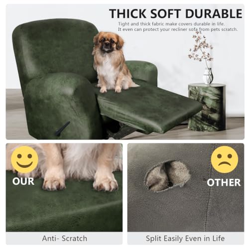 Image of ANARACHON Leather Like Recliner Chair Covers Heavy Duty, 4 Pieces Recliner Cover for Recliner Chair, Leather Cover for Recliner slipcovers Washable for Pets (02Tawny)