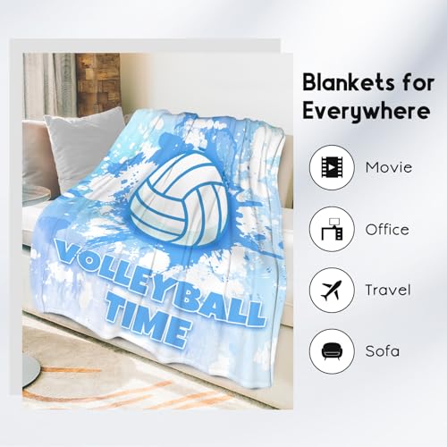 Volleyball Blanket, Cozy Soft Throw Blankets for Kids, Cool Blue Flannel Throw Gifts for Couch Sofa, 40x50 Inches