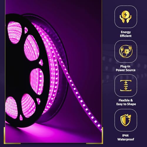 Image of Lexton Decorative 20 Meter Pink Long 2400 LED Rope Light | Plug Sourced | Waterproof & Flexible LED Strip | Suitable for Home Decor, Outdoor Decoration, Diwali, Birthday, Christmas (Pack of 1)