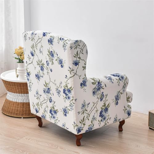 Fundas de sillón orejero floral azul para dar vida a su salón y crear un rincón de lectura relajante 5