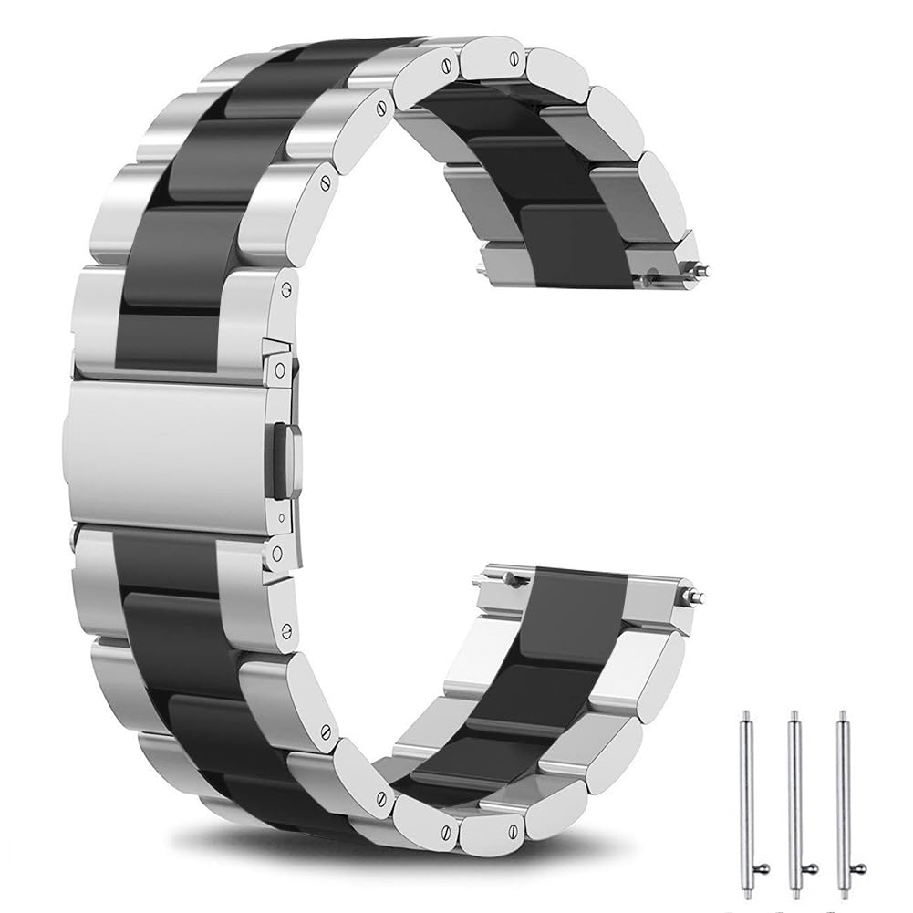SUNDAREE Compatibile con Cinturino Samsung Galaxy Watch 46MM SM-R800/Watch 3 45MM/Gear S3/Garmin Venu 3/Amazfit GTR 4/HUAWEI Watch GT 3,22MM Nero Argento Metallo Acciaio Orologio Cinturini Ricambio