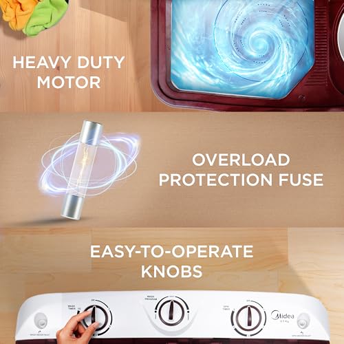 Image of Midea 6.5 kg 5 Star Semi Automatic Top Load Washing Machine Maroon, Rust Proof Body (MWMSA065PPG(MW), Rat Away Feature)