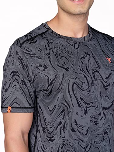 Image of TECHNOSPORT Men Polyester Regular Fit Half Sleeve Jacquard T-Shirt with Double Cool, Quick Dry & Anti Microbial for Sports, Running & Casual Use