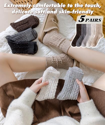 Image of IIG Cute Warm Wool Socks for Women Super Cozy Thick Crew Winter Socks Gifts, 5 Pairs