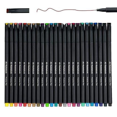 ai-natebok Fineliner Color Pens Set, 0.38mm Fine Tip Pens, Porous Fine Point Makers Drawing Pen, Journaling Supplies, Perfect for Writing in Bullet Journal and Planner, 24 Assorted Colors