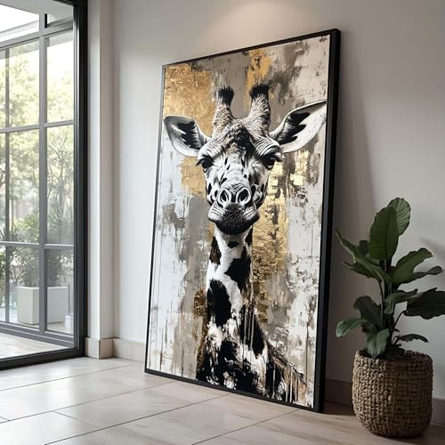 Tableau girafe 30x50 cm avec cadre intérieur pour déco murale