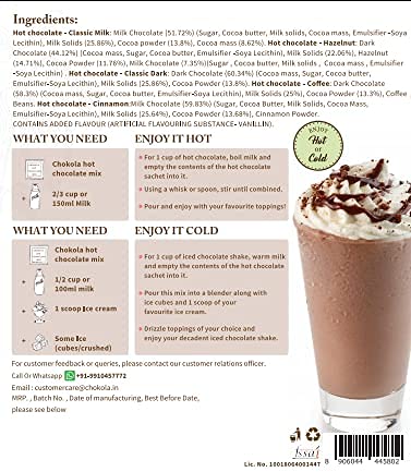 Image of Chokola Assorted Hot Chocolate Blend -250g |Cinnamon, Coffee, Dark & Milk Flavours | Instant Drinking Chocolate Mix with Cocoa Butter | Premium Cocoa Powder | 250g Each | Serve Hot or Chilled