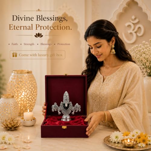 Image of DIVINITI 999 Silver Plated Tirupati Balaji Idol with Luxury Gift Box|Antique Finish Lord Venkateshwara Swamy Murti for Home Temple, Pooja Room & Office Decor|Housewarming & Wedding Gift|19 x 20 cm