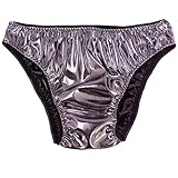Ania's Poison Sissy Panties Silver Foil Metallic Satin Full Cut Bikini Shiny Men's Panties Underwear S-2X (XL/XXL)