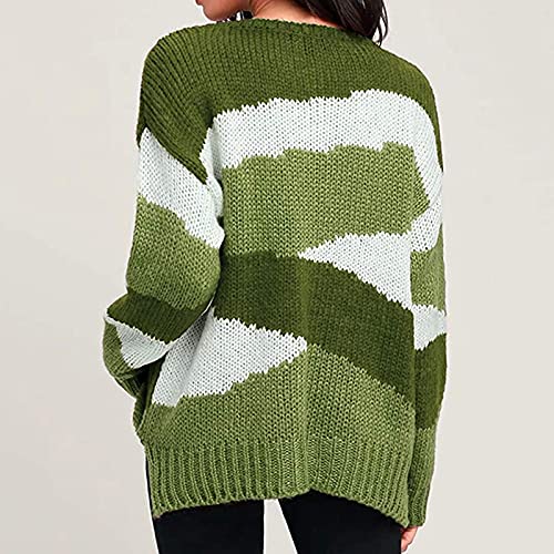 Briskorry Onregelmatig gestreepte gebreide trui met lange mouwen, losse warme ronde hals, herfst, winter, splice kleurblok, bovenstuk, top, sweatshirt, casual trui - Image 4