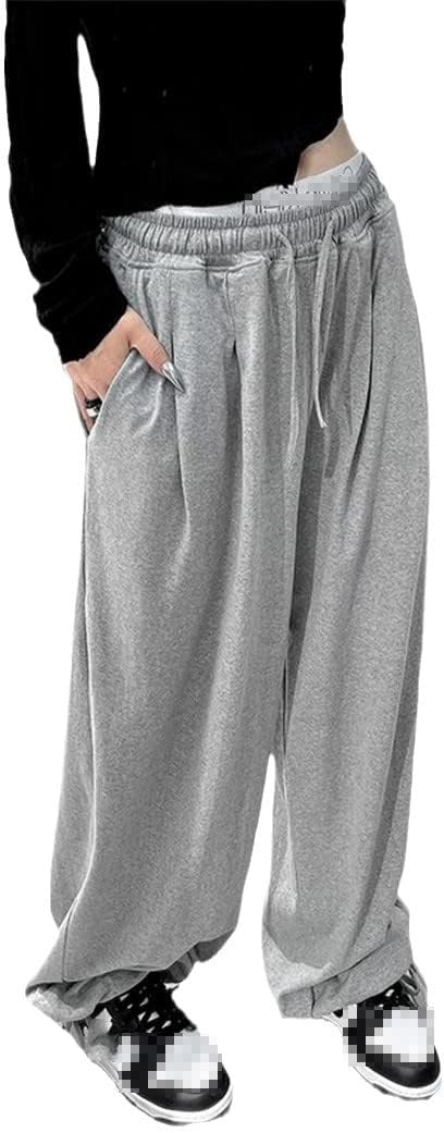 KEHAIOO Oversize Gray Joggers Sweatpants, Women Korean Black Jogging Sports Pants, Female Loose Wide Leg Trousers