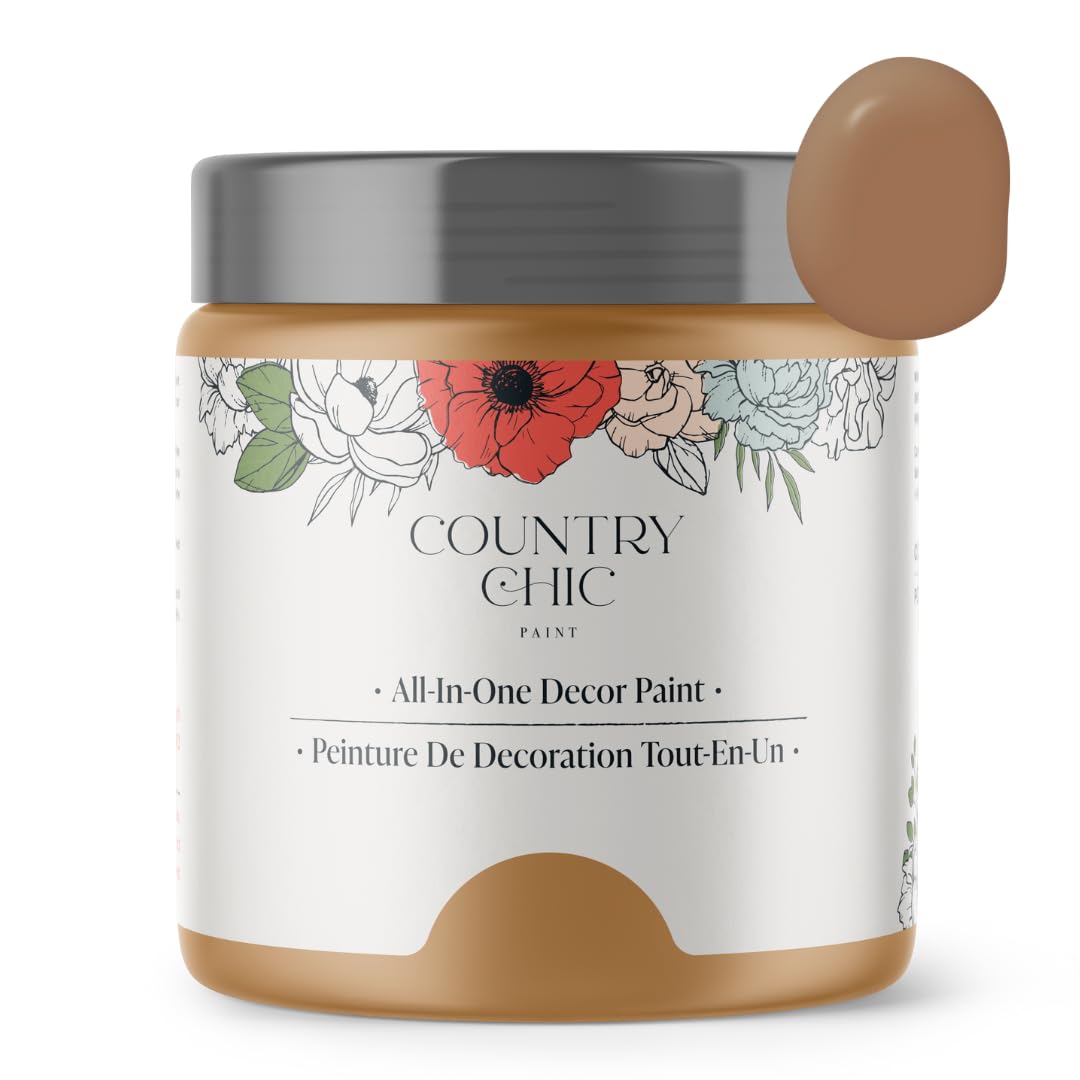 Country Chic All-in-One Chalk Paint for Furniture, Cabinets, Home Decor, Eco-Friendly, Matte Finish, Built-In Primer & Top Coat for Wood, Metal - Ancient Ember (Terracotta Brown) - Pint 16 oz (475 ml)