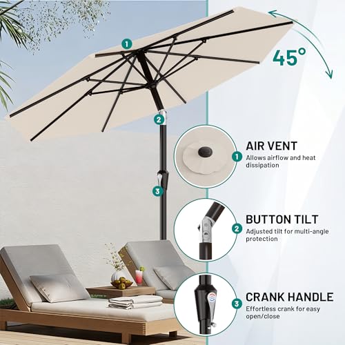 Image of AreShark 9 FT Patio Umbrella for Outdoor, Outdoor Table Umbrella with Push Button Tilt and Crank, Outdoor Patio Umbrellas with 8 Sturdy Ribs for Market, Garden, Pool (Cream-white)