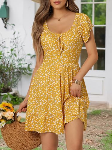 Image of HUHOT Teen Petite Women Floral Short Summer Mini Dresses with Pockets Cute Milkmaid Sundress 2026