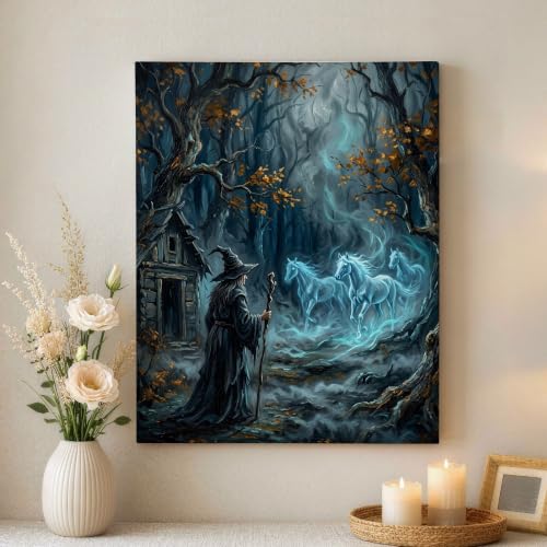 Lienzo de mago y bosque encantado, impresiones para colgar en la pared del hogar