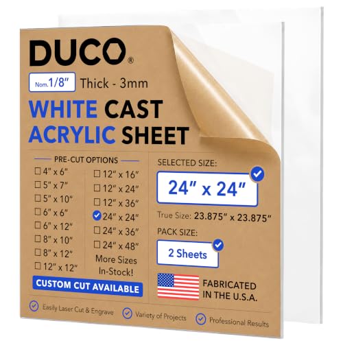 Duco 1/8" Sign White Cast Acrylic Sheets, 24"x24" Plexiglass Sheets, 2 Pack