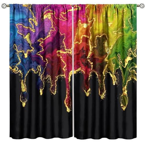 GoDazzling Abstract Marble Blackout Curtains, Modern Rainbow Colorful Tie Dye