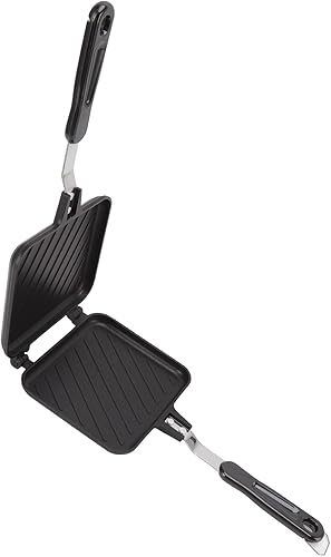 Miniatura 5 de Sandwichera, sartén de aluminio para sándwiches de estufa y panini, sartén antiadherente para quesos a la parrilla con mango largo para hacer gofres