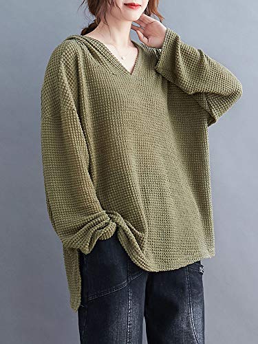 Leeofty Moletom feminino com capuz manga comprida divisão lateral mais longa nas costas pulôver blus