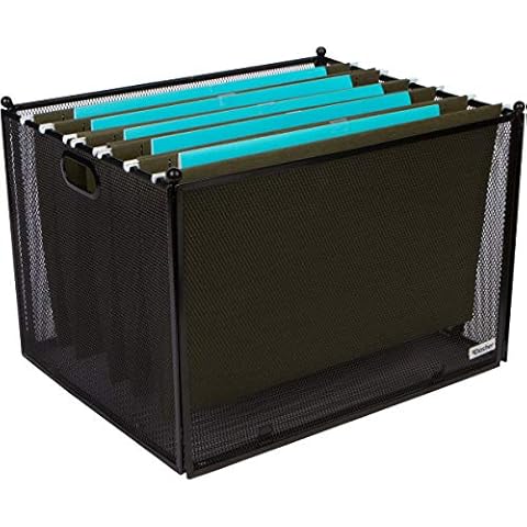 Hanging File Organizer Mesh Box - File Organizer Box Supports Letter Sized and Legal Sized Hanging Folders, Modern Black Metal Mesh Hanging File Crate, Collapsible File Organizer for Home or Office Cover