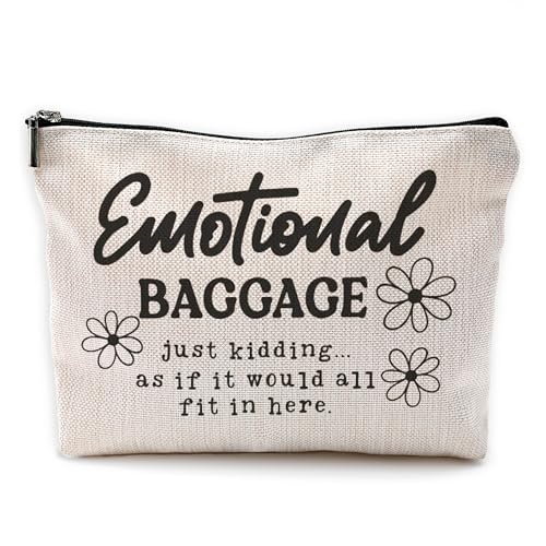 Emotional Baggage Travel Makeup Bag - Funny Mental Health Gifts for Women, Sarcastic Quote Floral Cosmetic Bags