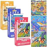 Vileafy Mini Puzzles for Kids 4-8 Years Old, 3-Pack Animals Travel Puzzles for Boys and Girls, 36 Pieces of Animals Small Puzzles for Birthday Return Party Favors, Goodie Bags Stuffers (Animals)