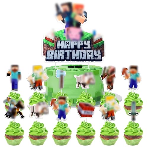 YOGARTH 19 Pixe Tortendeko Nicht Essbare Jungen, Video Game Kuchen Deko, Cake Topper Set, Happy Birthday Topper für Kindergeburtstag Party Dekoration Supplies (B)