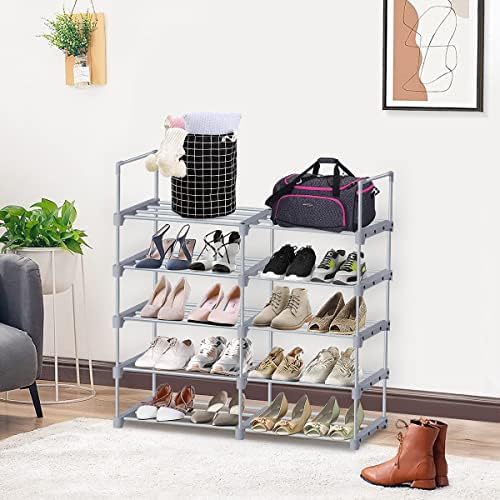 esonstyle Shoe Rack, 10 Tiers Tall Narrow Shoe Rack Space-Saving Door Metal Shoe Storage Vertical Tall Shoe Shelf For Living Room Bedroom
