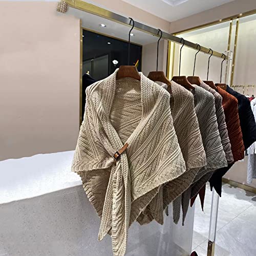 QUROXO Knitted Triangle Shawl With Leather Buckle, Winter Scarf Warm Fashion Pashmina Crochet Ponchos Triangle Shawl Wraps2