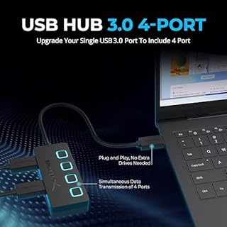 SABRENT Powered USB Hub, 4 Port USB 3.2x1 5Gbps, USB 3 Splitter, On/Off Switch LED Indicators, 68cm (2ft) Cable for PC, Laptop, iMac, MacBook (HB-UMP3)