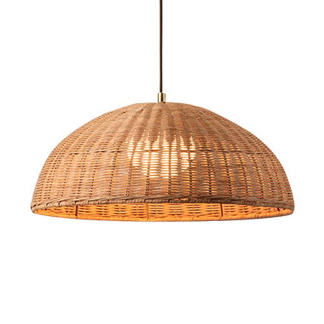 CSSYKV Mid Century Rattan Chandelier for Kitchen Island Boho Hanging Light Fixture Round Rattan Cage Lamp Shade Vietnamese Style Natural Wicker Chandeliers for Dining Bedroom Living Room, E26