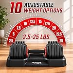 PIRIER Jeu de sonnettes réglables 25LB, 10-in-1 Bourdons réglables en poids libre, Ajustage à une main, Conception d'espace-sauvetage, Équipement d'entraînement de la force de gymnastique à domicile pour les hommes & Femmes