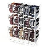 3 Stück Acryl-Gürtelaufbewahrung, transparent, stapelbar, 12 Fächer mit herausnehmbaren Trennwänden, Krawattenbox, Gürtelaufbewahrung, Etui für Krawatten, Kosmetikartikel, Unterwäsche, Geldbörse