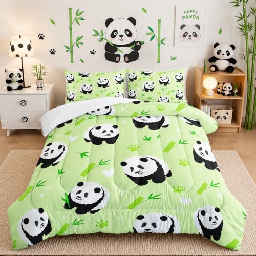 XYNHML Kawaii Cartoon Black White Panda 3Pcs Bedding Animal Themed Comforter Twin Bamboo Heart...