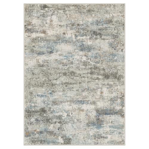 Image of BEIMO Area Rugs 5x7 for Living Room Bedroom, Modern Abstract Machine Washable Rug, Large Soft Low Pile Floor Carpet with Non Slip Backing for Dining Room, Blue /Taupe