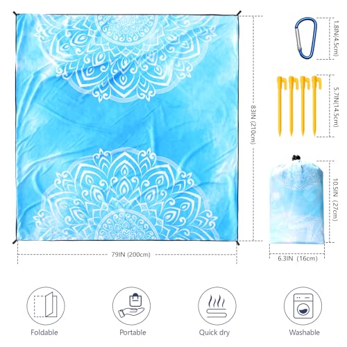 WIWIGO Beach Blanket Waterproof Sandproof Beach Mat 79" X 83"/10'x9'for 2-8 Adults Quick Drying Outdoor Picnic Mat Beach Accessories for Travel, Camping, Hiking — view 2