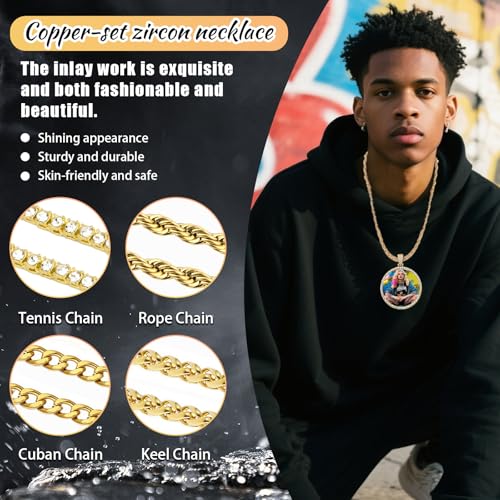 Personalized Big Circle Chain Custom Pendant for Men Women Oversized Picture Necklace with Cubic Zirconia Hip-hop Jewelry for Friends Lovers Family4
