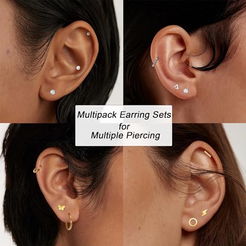 REVOLIA 21Pairs 20G Threadless Cartilage Earrings Set Surgical Steel Push in Earrings for Women Men Hypoallergenic Flat Back Earrings Huggie Hoop Earrings Heart Star Pearl Stud for Multiple Piercing4