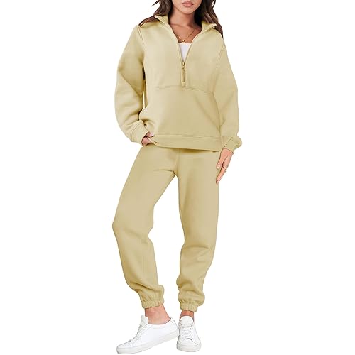 ANRABESS Women 2 Piece Outfits Half Zip Oversized Sweatshirt Jogger Pants Tracksuit Matching Set Sweatsuit Tracksuit Sets
