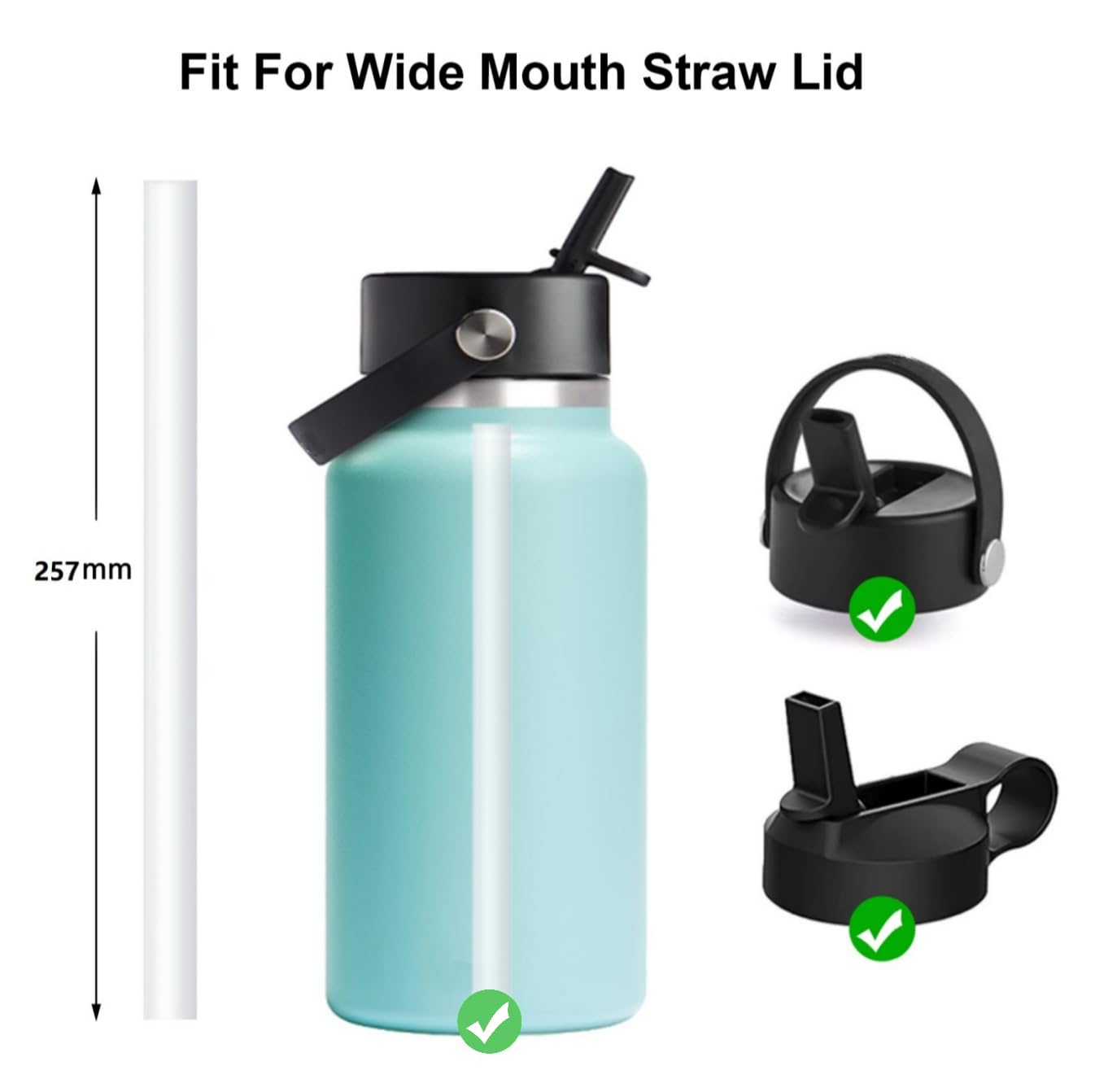 Lot de 8 pailles de rechange compatibles avec les bouchons de bouteille d'eau Hydro Flask et les couvercles de paille à presser - Sans BPA - Longues pailles et 2 brosses à paille